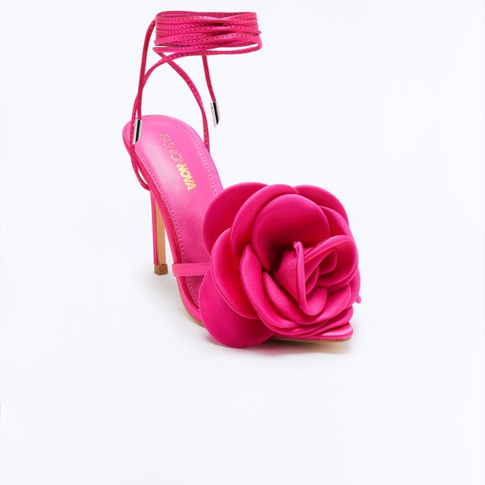 Fashion Nova Lace Up Hot Pink Floral Heels